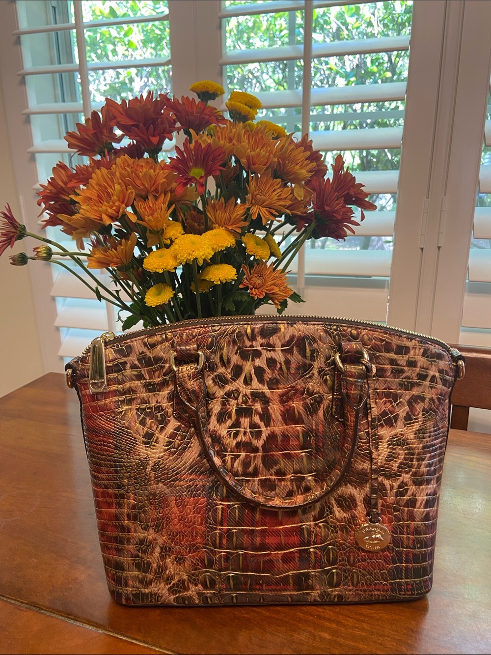 Brahmin Duxbury Tartan Animal print satchel in gorgeous Fall colors